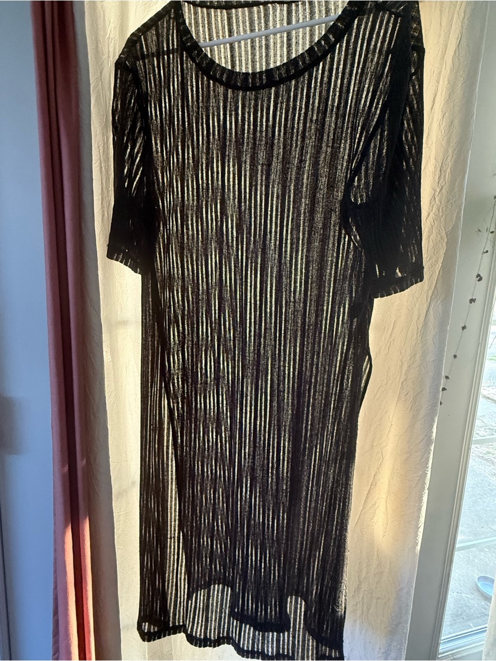 FAVLUX Black Sheer Striped Midi Dress
